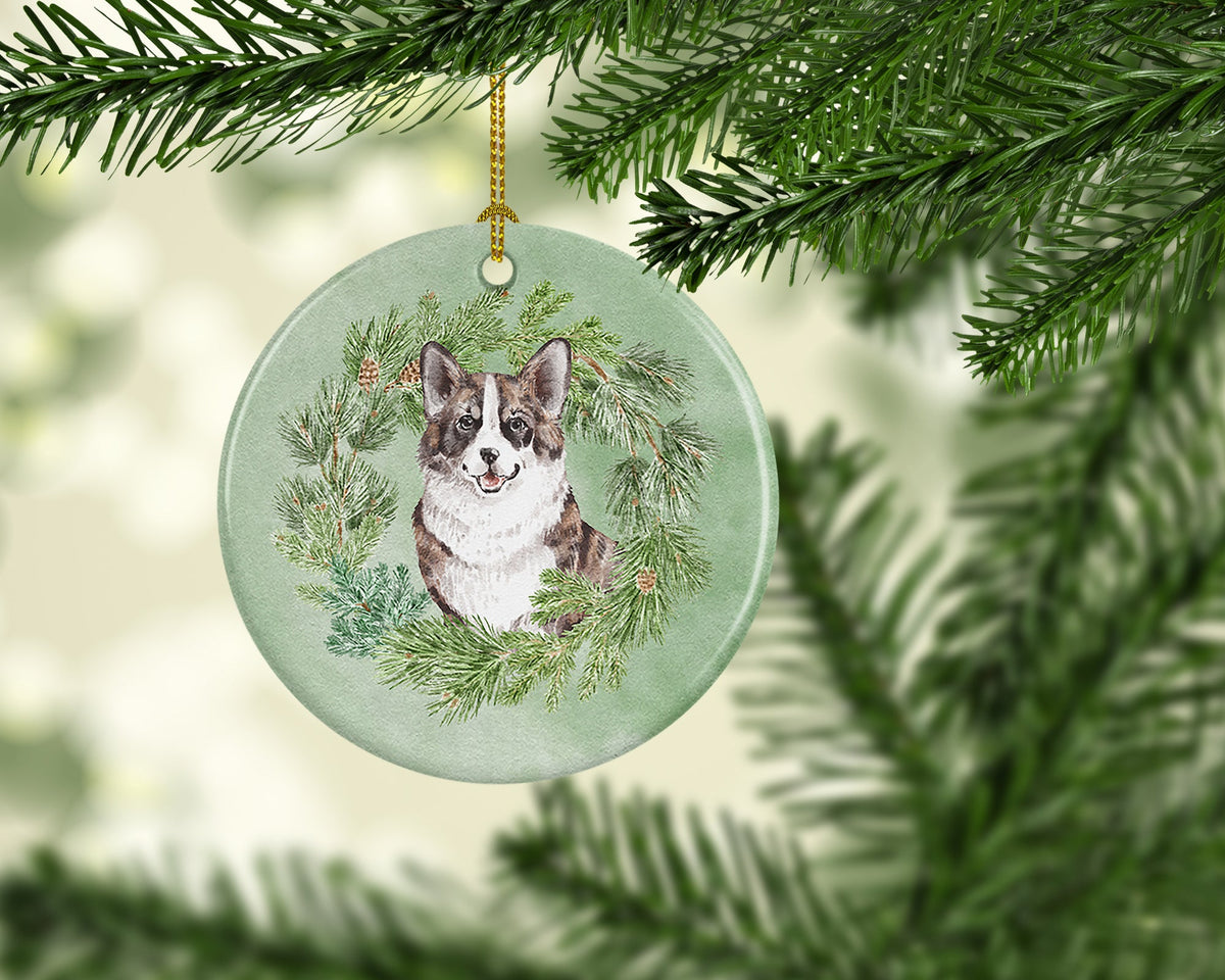Corgi Christmas Wreath Ceramic Ornament