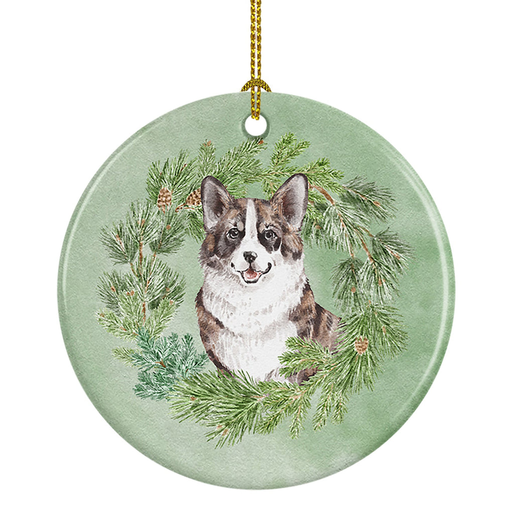 Corgi Christmas Wreath Ceramic Ornament