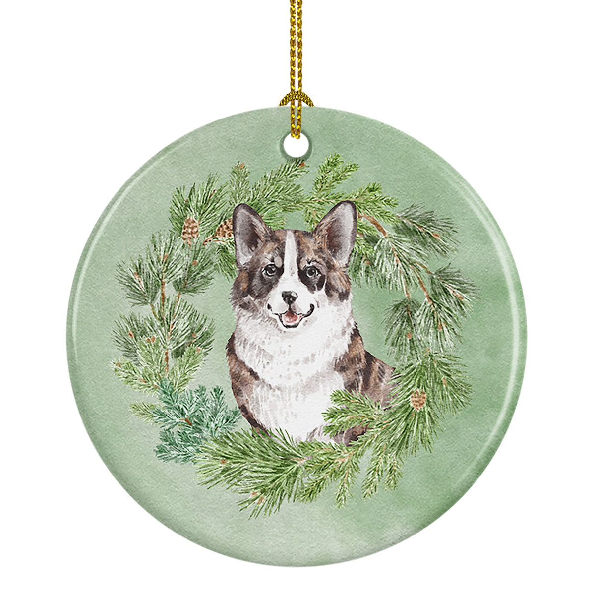 Corgi Christmas Wreath Ceramic Ornament