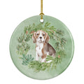Beagle Christmas Wreath Ceramic Ornament